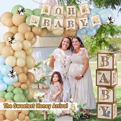 125Pcs Classic Winnie Bear Baby Shower Decorations Baby Boxes Balloons Banner.
