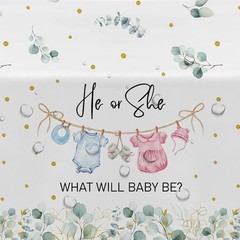 Gender Reveal Decorations Tablecloth, 3 Pack Disposable Greenery Baby Clothes