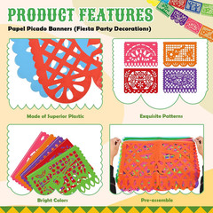 36 FT Cinco De Mayo Decorations, 2 Pack Mexican Party Banner, Plastic Fiesta