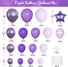 Purple Balloons Arch Garland Kit, Different Sizes Dark Light Purple Latex Metall