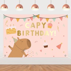 Pink Capybara Birthday Backdrop 7x5ft – Cartoon Animals Party Decor, Girls’ Them