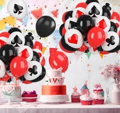 Poker Balloons, Casino Theme Party Balloons Black White Red Poker Card Ballon