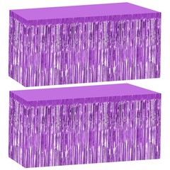 2 Pack 29.5×108 Inch Purple Foil Tinsel Fringe Table Skirts, Disposable Table…