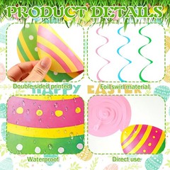 Easter Egg Hanging Swirl Ceiling Decorations Happy Easter Party Foil 72 PCS