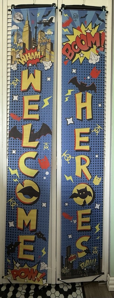 NEW Welcome Heroes 12”x72” Hanging Backdrop Banners Signs Porch Classroom Party