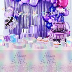 Iridescent Party Decorations Tableware, Ombre Purple Holographic Birthday Par…