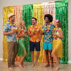 Foil Fringe Curtains: 2 Sparkling Tropical Luau Hawaiian Photo Booth Decorations