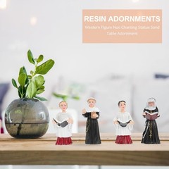 4pcs Resin Nun Statues Chanting Figurine Adorn for Micro Landscape Garden Dec…