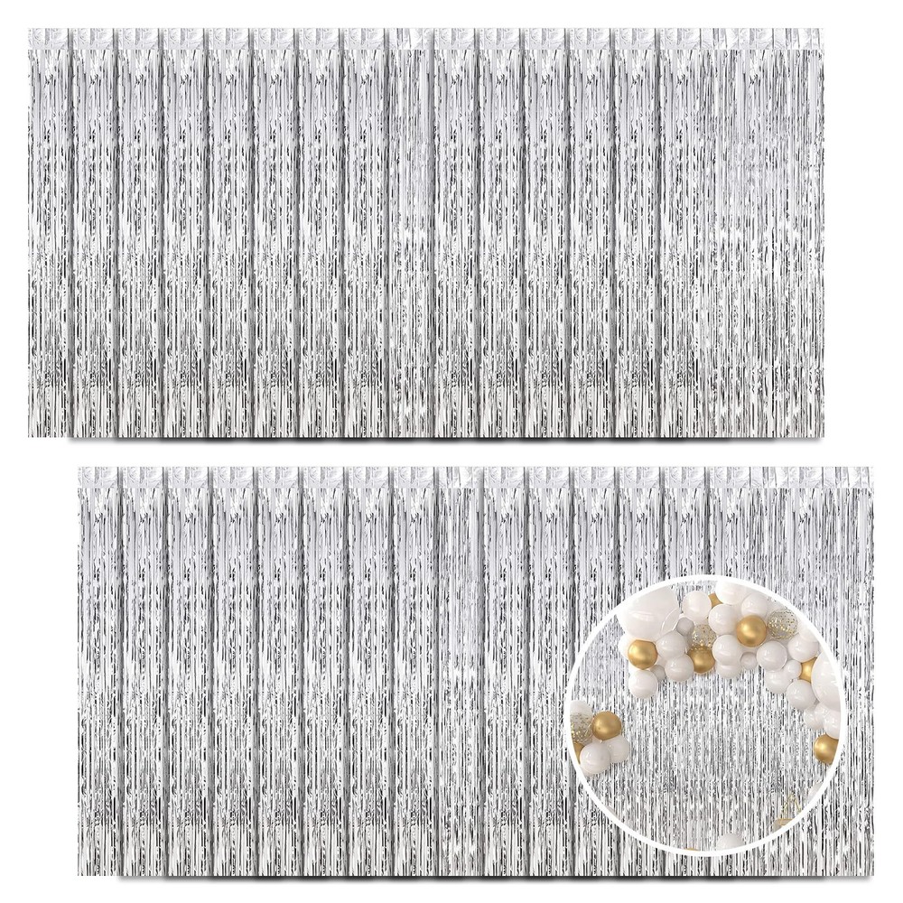 30 Pack Silver Foil Fringe Curtains Photo Booth Backdrop Party 3.3×8.2 Feet