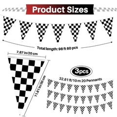 Checkered Flag Banner Black and White Racing Pennant Banner 98 ft