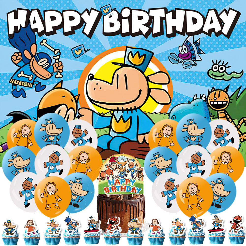 Dog Man Birthday Decoration Set Party Supplies Balloon Backdrop Cake Topper