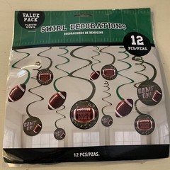 12 Pc Football Hanging Swirls Party Decorations Team Game Room Decor Spirals