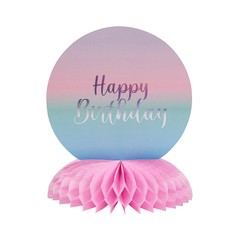 Fun Express Pastel Dip Dye Happy Birthday Party Honeycomb Centerpiece, 7 1/2″ x