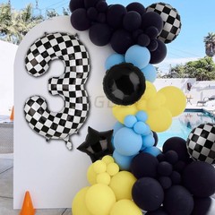 40 Inch Checkered Number Balloon 3 Black and White Race Car Birthday Balloons…
