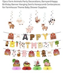 12 Pcs Farm Animals Birthday Party Supplies Farm Party Decoration Baby Shower