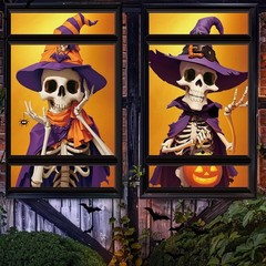 Halloween Window Cover Decorations 2 Pcs, Fabric Spooky Cute Black and Orange