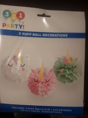 321Party! 3 Puff Ball decorations 9 in. Each