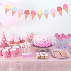 2 Pcs Ice Cream Banner Garland, Ice Cream Party Decorations Paper Banner Garl…