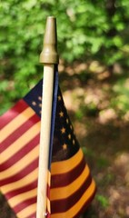 NEW! Tea Stained 4″ x 6″ American Flag on Wood Stick with Gold Top – 2/Pack USA