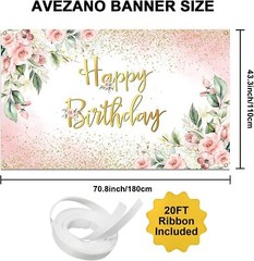 Avezano Rose Gold Birthday Backdrop for Women Pink Floral Golden Flash Happy …