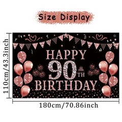 90th Birthday Decorations Rose Gold 90 Year Old Birthday Backdrop Banner for …