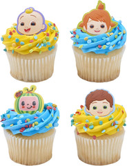Cocomelon Playtime Rings | 24 Cupcake Toppers Featuring JJ, Yoyo & Tomtom | Coc