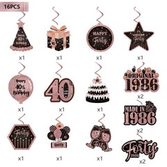 16pcs 40th Birthday Party Decorations, Rose Gold Hanging Swirls Set, Vintage …