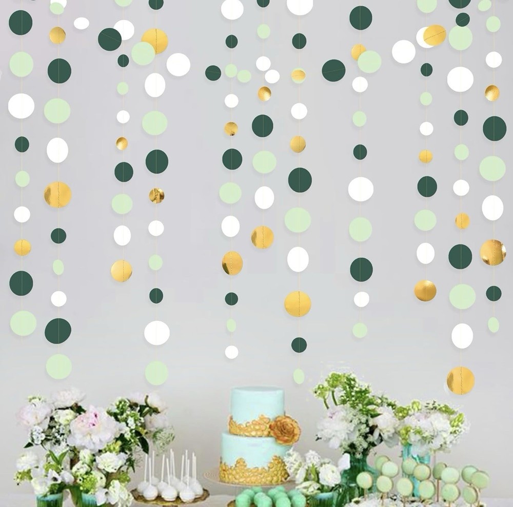 46 Ft Sage Green Gold Party Decorations Polka Dots Garlands – A0186