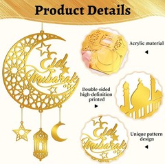 2 Pcs Ramadan Decorations for Home Islamic Eid Mubarak Door Sign Acrylic Hanging
