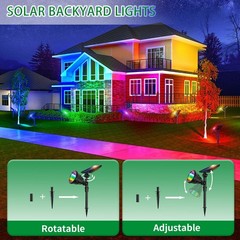 JSOT 2 Pack Christmas Solar Spotlights, RGB Solar Spot Light Outdoor Waterpro…