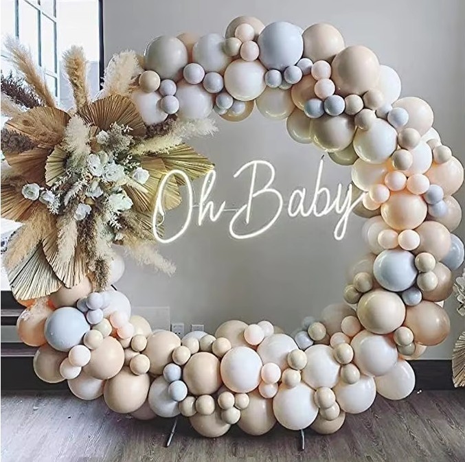 Neutral Boho Double Stuffed Balloon Garl and Kit Cream Beige Blue