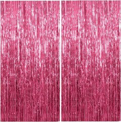 Stunning 2 Pack Pink Foil Fringe Backdrop – Enhance Any Celebration Effortlessly