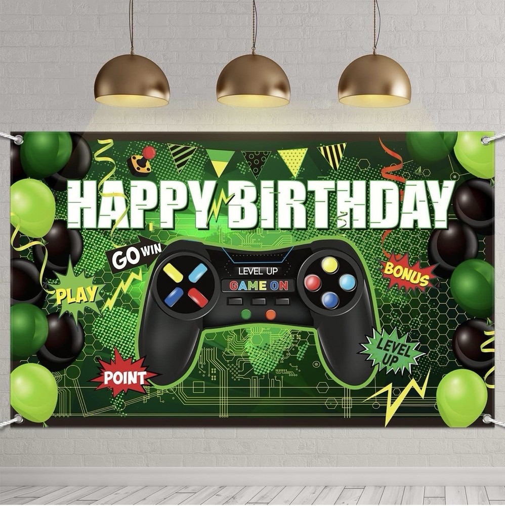 Birthday Gaming Green Backdrop