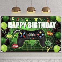 Birthday Gaming Green Backdrop