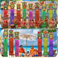 12 Pcs Hawaiian Luau Party Decoration 3.1 ft Tiki Totem Hanging Decorations w…