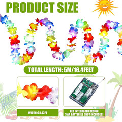 35.43Ft Light up Hawaiian Flower Lei Garland Tropical Hawaiian Garland LED Light