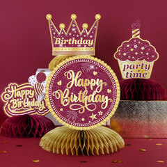 8 Pieces Happy Birthday Decorations, for Women, Burgundy Gold | Happy Birthday C
