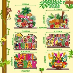 6 Pcs Luau Table Decor Tiki Party Decorations Summer Wooden Sign Hawaiian Tab…