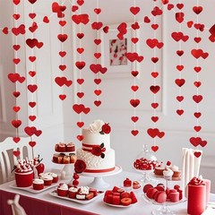 52FT Valentines Day Party Decoration Red Heart Garland Metallic Glitter Hanging