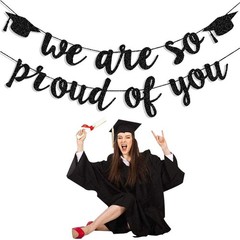 Congrats Graduation Banner, Black Glitter Decor For Party, Home
