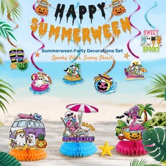10PCS Happy Summerween Party Decorations Kit, Glitter Summer Halloween Banner…