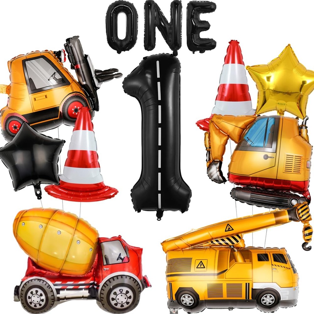 13pcs Construction Theme Birthday Party Decorations, Number 1 Large Construct…