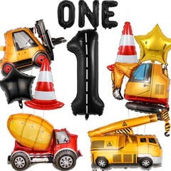 13pcs Construction Theme Birthday Party Decorations, Number 1 Large Construct…