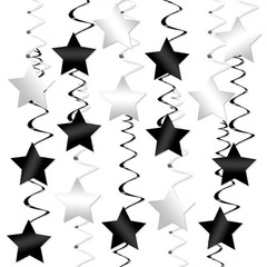 Black and Silver Star Hanging Swirls – Pack of 32 , No DIY | Silver Party Decora