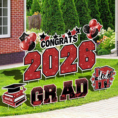 Graduation Yard Signs Class of 2026 Decorations, 11PCS Red Black Congrats Grad 2
