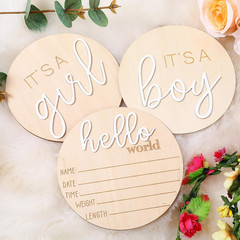 3 Pcs Gender Reveal Sign for Baby Birth Its a Boy Its a Girl Wooden Announcement