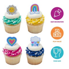 Joyful Sunshine Cupcake Toppers, 24 Colorful Cupcake Rings For Birthday Parti…
