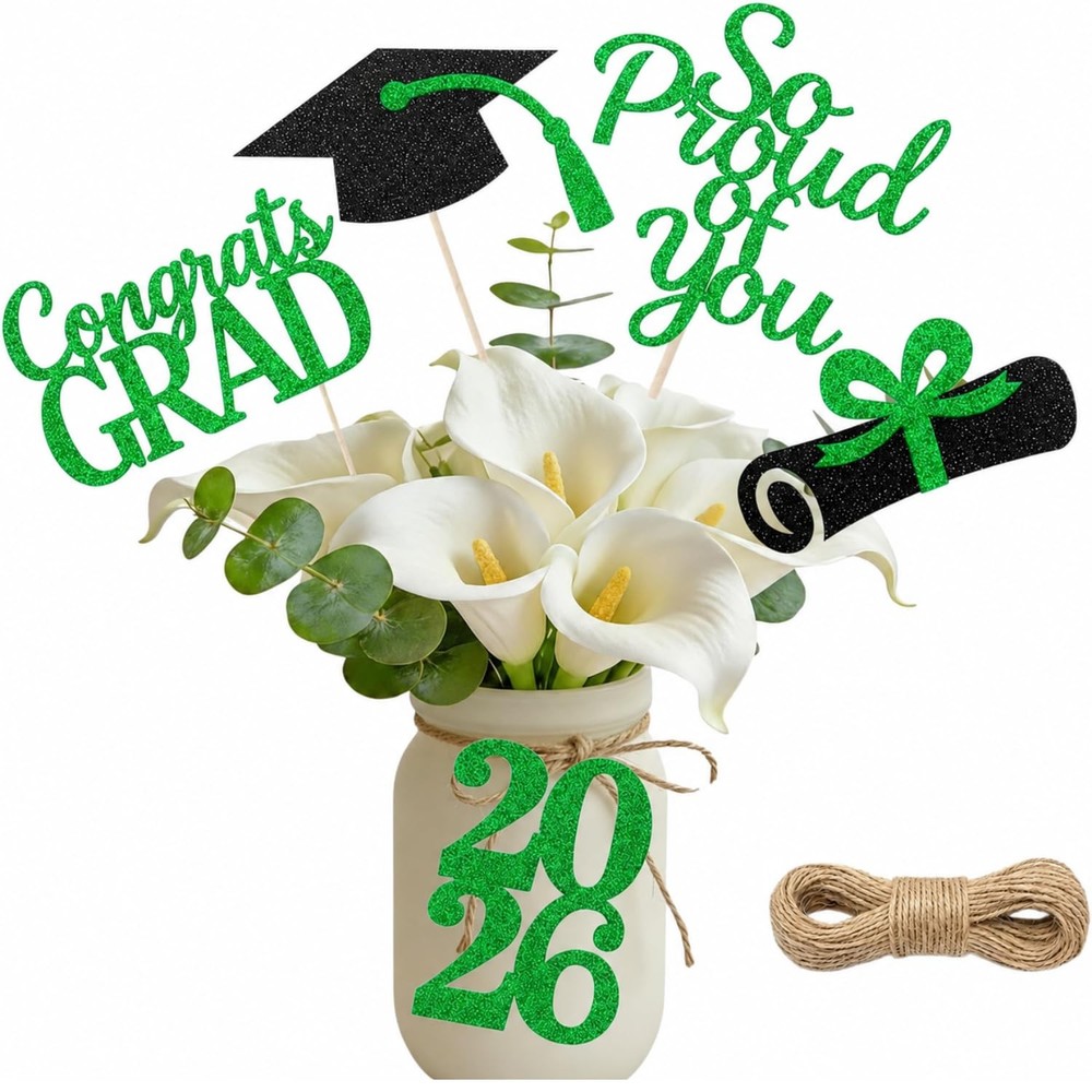 20-Pack Double Sided 2026 Graduation Party Centerpiece Sticks with 32.8ft Twi…