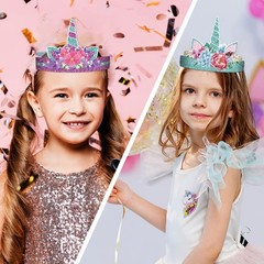 chiazllta 12 Pieces Unicorn Birthday Party Hats Unicorn Paper Party Crown Headba