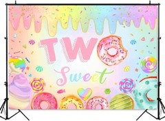Donut Two Sweet Birthday Backdrop Sweet Candy Second Birthday Party Decoratio…